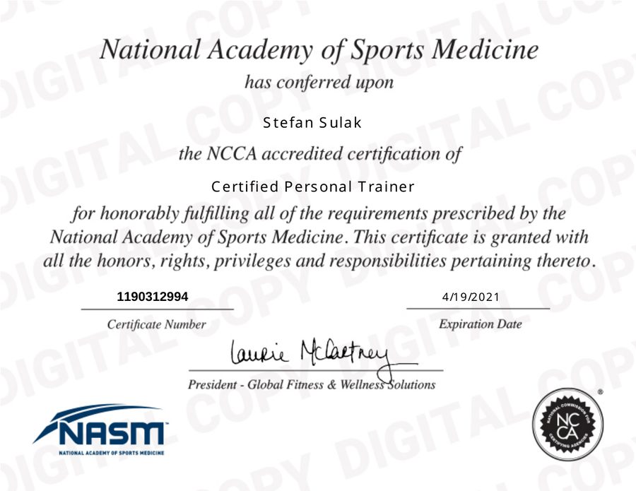Certifikát — Certified Personal Trainer